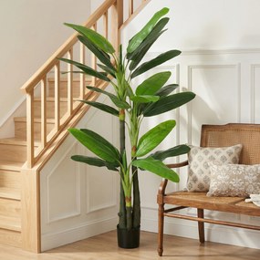 HOMCOM Arbore Artificial de Banan 180 cm cu Ghiveci, Plantă Falsă cu 18 Frunze pentru Decor Interior sau Birou, Verde | Aosom Romania