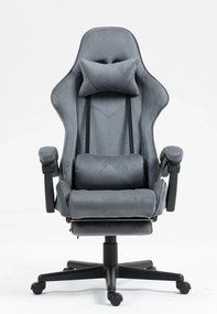 Scaun gaming, masaj în perna lombară, suport picioare, catifea, Gri