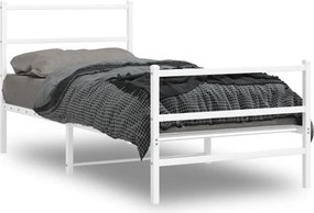 vidaXL Cadru de pat metalic cu tăblie de cap/picioare, alb, 90x200 cm