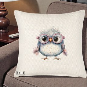 Perna Decorativa Pui Pufos cu Ochelari Roz, 40x40 cm, Crem Reliefat, Husa Detasabila, Perna Inclusa, BEKZ®