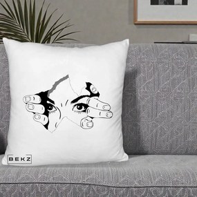 Perna Decorativa Ochi care Rup Suprafata, 40x40 cm, Alb Pufos, Husa Detasabila, Perna Inclusa, BEKZ®