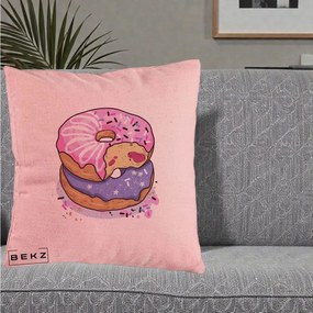 Perna Decorativa Donuts Roz si Mov, 40x40 cm, Roz, Husa Detasabila, Perna Inclusa, BEKZ®