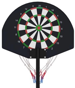 SPORTNOW Coș de Baschet și Stâlp cu Tablă de Darts Magnetică cu Săgeți, Coș de Baschet Reglabil în Înaltime, 38,5x48,5x179 cm, Negru | Aosom Romania