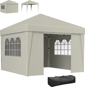 Outsunny Pavilion de grădină pliabil 3 x 3 x 2,75 m anti-UV 30 + cu ferestre + pereți laterali + geantă de transport crem | Aosom Romania
