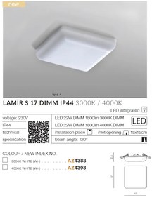 Spot LED incastrabil tavan/plafon baie LAMIR S 17 DIMM IP44 4000K