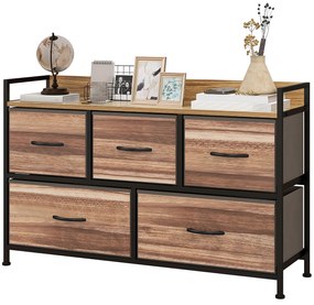 HOMCOM Comodă de Depozitare 5 sertare din Material Textil 98 x 29 x 63 cm structură din oțel negru | Aosom Romania