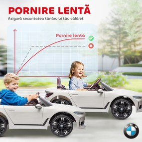 HOMCOM Masinuta Electrica pentru Copii BMW i4 cu Licenta de 12V cu Telecomanda, Baterii Portabile, Muzica, Claxon, pentru 3-6 ani Alb | Aosom Romania