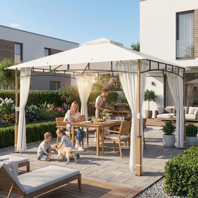 Outsunny Foișor 3 x 3.6 m, Acoperiș Dublu UPF50+ cu Plasă, Crem | Aosom Romania