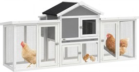 PawHut Coteț pentru exterior mare din lemn 204x85x93 cm cu cutie de cuibărit tarc tavă extractabilă și bară de cocoțat Gri | Aosom Romania