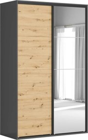 Dulap FLEX, gri grafit/stejar artisan, cu 2 usi si oglinda, 150x66x240