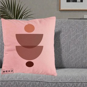 Perna Decorativa Geometric Boho Semicercuri Brun, 40x40 cm, Roz, Husa Detasabila, Perna Inclusa, BEKZ®