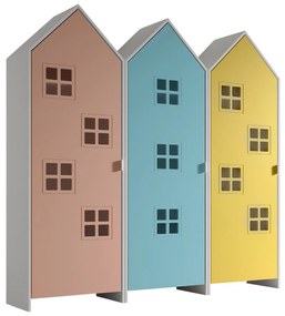 Set 3 Dulapuri pentru Copii Căsuță, Albastru, Roz și Galben, (MDF) – CASAMI BRUGES – Vipack