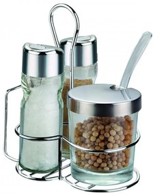 Set recipiente sare, piper si zahar Bohmann BH 7804, Suport servetele, Sticla, Suport, Inox