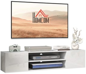 HOMCOM Dulap TV suspendat pe perete, stil contemporan, 2 dulapuri, 2 rafturi centrale, 2 orificii pentru cabluri, 140x30x30 cm, alb | Aosom Romania