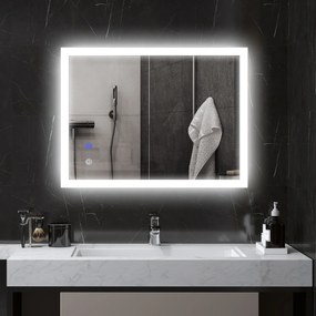 Kleankin Oglinda LED, Oglinda de Machiaj de Perete cu 3 Lumini, 800x600mm, Tactilă, Anti-Ceță, Montare Orizontală/Verticală | Aosom Romania