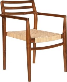 Scaun dining din lemn de tec si rattan, " Excentriq "
