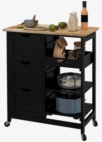 HOMCOM Cărucior servire bucătărie pe roți, blat din lemn, 3 sertare și 1 blat detașabil, 67 x 37 x 85,5 cm, negru | Aosom Romania