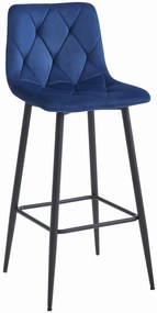 Scaun de bar albastru inchis NADO VELVET cu picioare negre
