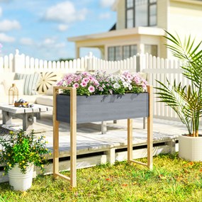 Outsunny Pat de grădină pătrat cu picioare, pat de grădină ridicat, 4 orificii de drenaj și țesătură nețesută, 98 x 37 x 90 cm, gri | Aosom Romania