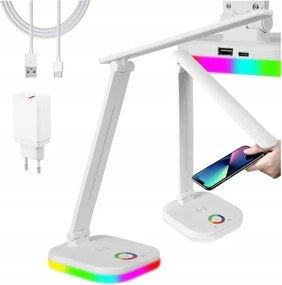 Lampă de birou LED RGBW dimabilă, cu încărcare wireless, LED/7W/5V USB, alb