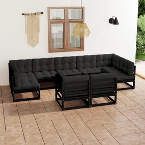 3077258 vidaXL Set mobilier grădină cu perne, 9 piese, lemn masiv de pin