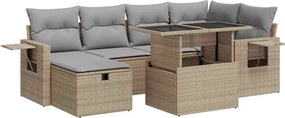 vidaXL Set canapele de grădină, 7 piese, cu perne, bej, poliratan
