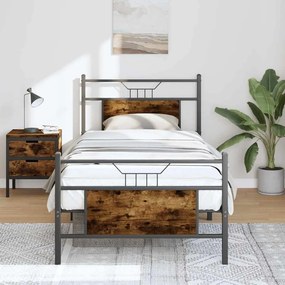 vidaXL Cadru pat fără saltea, stejar fumuriu 75x190 cm lemn prelucrat