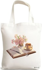 Sacosa de Panza pentru Cumparaturi, Geanta Tote, model Books 36 38 x 34.5 cm, Alba, BEKZ®