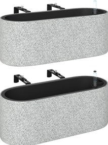 Outsunny Set 2 ghivece suspendate jardiniere cu orificiu de scurgere și cârlige 42 x 16 x 15 cm gri deschis | Aosom Romania