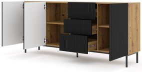 Comodă 3D3S 200 Rowanna (Stejar artisan + Negru). 1125010