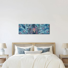 Tablou cu păun pictat (cu ceas) (90x30 cm)