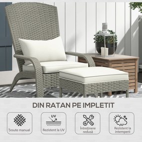 Outsunny Scaun Adirondack cu taburet din rachita pentru terasa, Scaun de exterior pentru semineu cu perne, spatar inalt | Aosom Romania