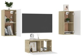 Set dulapuri TV, alb si stejar Sonoma,3 piese, PAL 1, alb si stejar sonoma, 60 x 30 x 30 cm