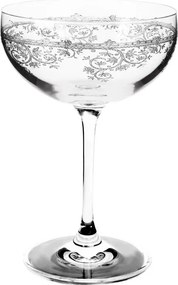 Pahar de șampanie din sticlă suflată manual, transparent, cupă cu motive florale în spirală, decor gravat cu laser, 350 ml, 16 x 10,5 cm, „Joséphine”