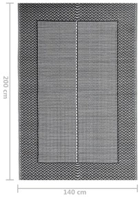 Covor de exterior, negru, 140x200 cm, PP negru si gri, 140 x 200 cm