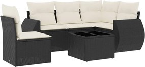 vidaXL Set mobilier de grădină cu perne, 6 piese, negru, poliratan