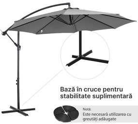 Outsunny Umbrelă Descentralizată pentru Exterior, Gri, Manivelă, Oțel și Poliester Anti-UV, Φ300x250cm | Aosom Romania