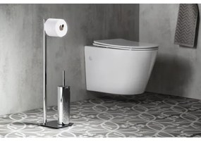 Gedy - Perie WC independentă cu suport pentru hârtie igienică FLORI, crom lucios