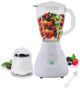 Blender cu rasnita Royalty Line RL-SM-400P, 400W, 1,5 litri, 4 viteze + impuls, Alb / Gri