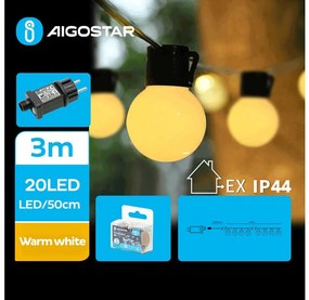 Aigostar - Ghirlandă LED decorativă pentru exterior, 20 LED/13 m, IP44, alb cald
