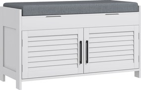 HOMCOM Bancă Pantofi, Bancă Depozitare Intrare cu Pernă, Depozitare Ascunsă, Rafturi Reglabile și Uși, 90x36x50 cm, Alb