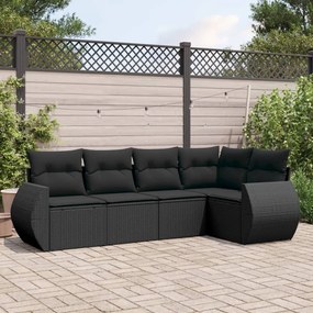 3253662 vidaXL Set mobilier de grădină cu perne, 5 piese, negru, poliratan