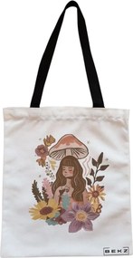 Sacosa de Panza pentru Cumparaturi, Geanta Tote, Colorful Mushrooms 3, Cu fermoar, 38x34.5 cm, Alba, BEKZ®