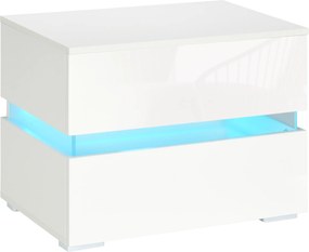Noptieră cu LED HOMCOM | 2 Sertare cu Luciu | LED-uri RGB cu 16 Culori și 4 Moduri | Telecomandă | Alb | Aosom Romania
