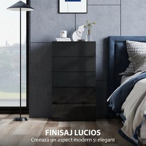 HOMCOM Comodă cu 5 Sertare din Lemn, pentru Dormitor, Design Modern și Multifuncțional, 55x34x100 cm, Negru | Aosom Romania