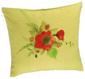 Perna Decorativa, Model Florale Mac, 40x40 cm, Verde, Husa Detasabila, Burduf