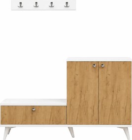 Pantofar si cuier, stejar/alb, PAL melaminat, 120x30x76 cm