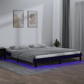 Cadru de pat LED King Size 5FT, negru, 150x200 cm, lemn masiv Negru, 150 x 200 cm
