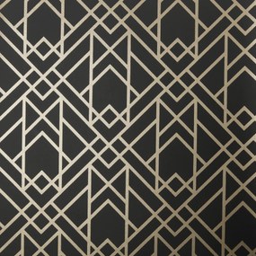 Tapet Metro, Jet Black and Gold Luxury Geometric, 1838 Wallcoverings, 5.3mp / rola