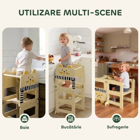AIYAPLAY Turn Montessori pentru Copii 2-5 Ani cu Tablă și Măsuță, din Lemn, 57x39x93 cm, culoare Lemn | Aosom Romania